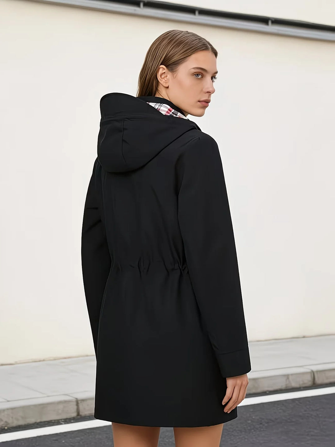 Cosima | Trench con cappuccio resistente alle intemperie e interno foderato a quadri