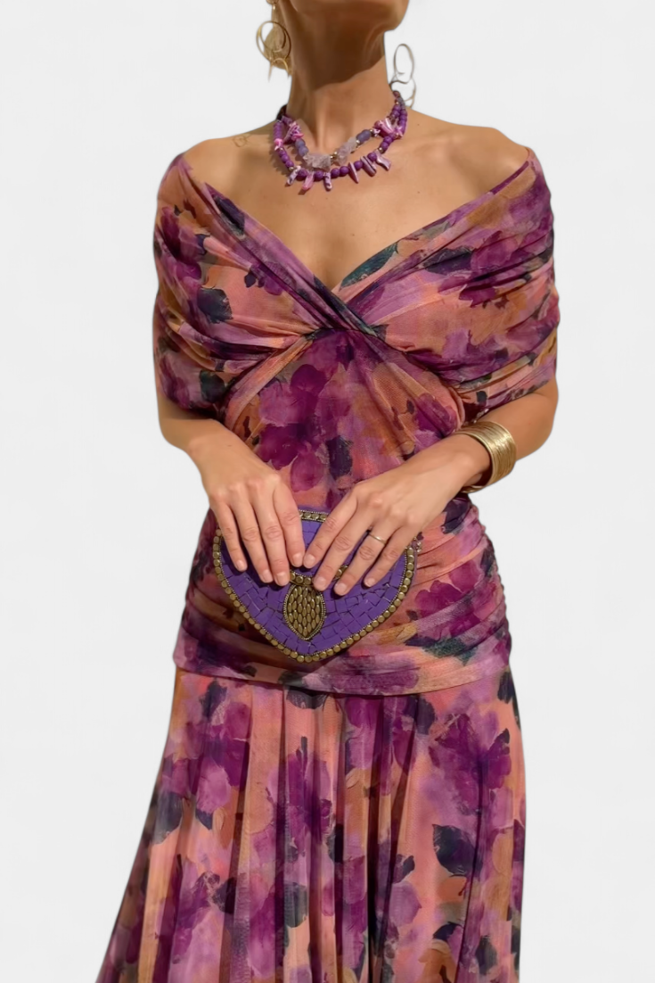 Alondra™ Lang blomsterkjole med V-hals