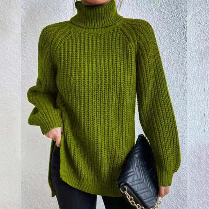 Damerullekravesweater i strik med tekstureret mønster, alsidig stil, afslappet og til kontoret