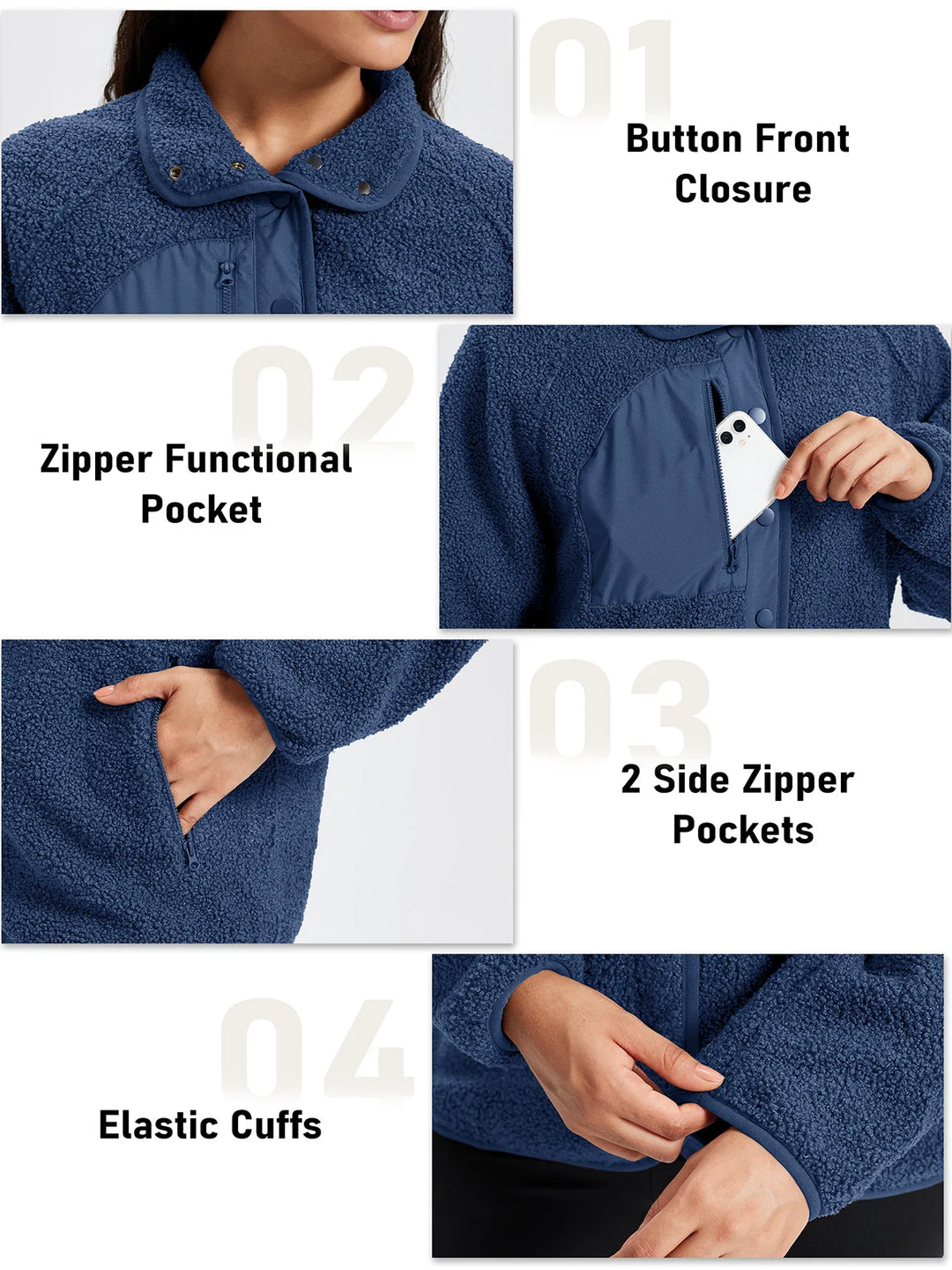 Delfina | Cozy Sherpa Fleece Jacket with Button Front and Side Pockets