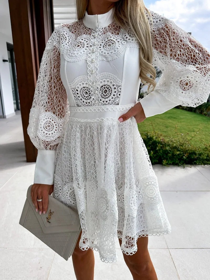 Victoria™ - Elegantní midi šaty s dlouhým rukávem a krajkou