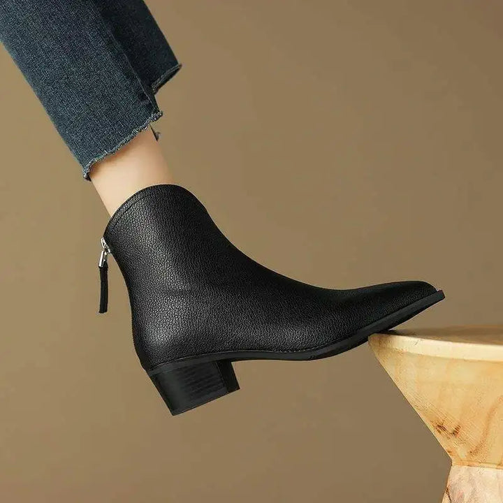 Women's Ankle Boots Vegan Leather Pointed Toe Slip On Low Heel Office