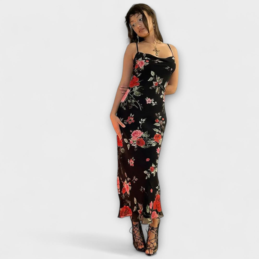 Bodycon-kjole med blomsterprint og spaghetti-stropper