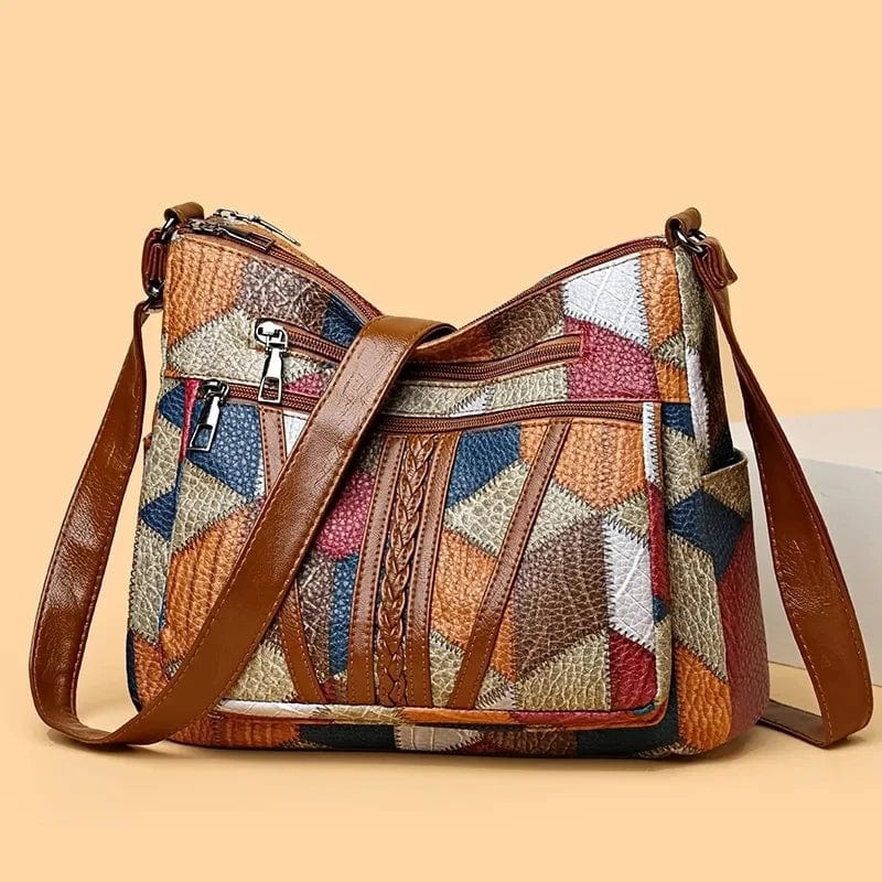 Solange | Handcrafted Patchwork Leather Handbag with Zip Compartments
