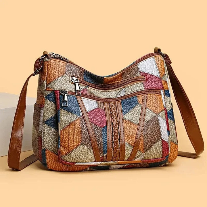 Solange | Handcrafted Patchwork Leather Handbag with Zip Compartments