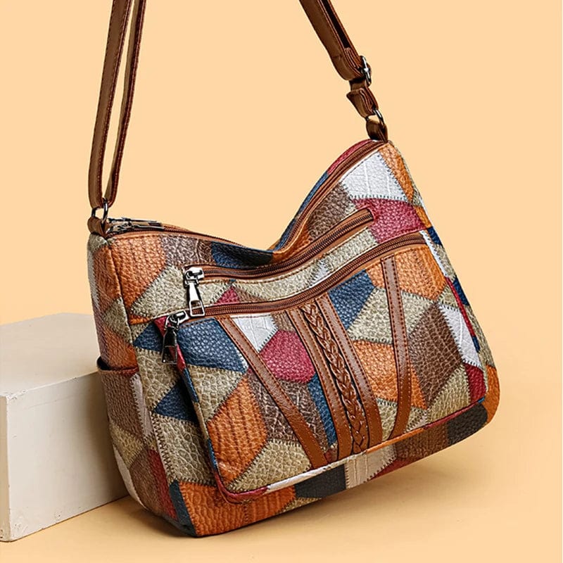 Solange | Handcrafted Patchwork Leather Handbag with Zip Compartments