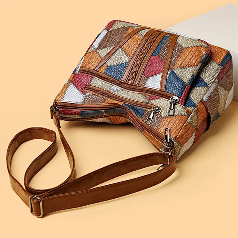 Solange | Handcrafted Patchwork Leather Handbag with Zip Compartments