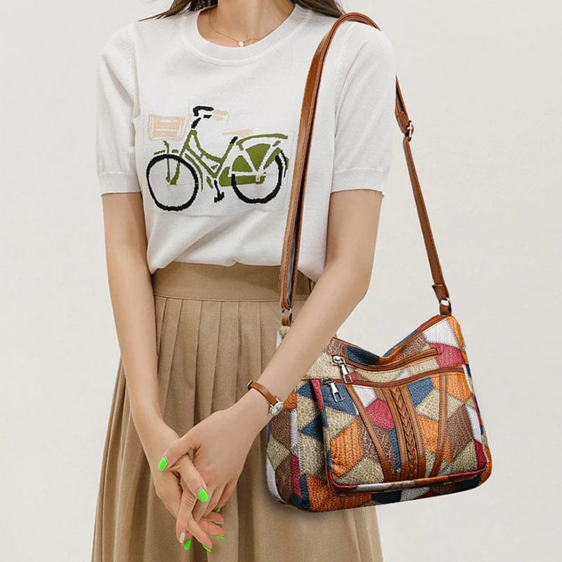 Solange | Handcrafted Patchwork Leather Handbag with Zip Compartments