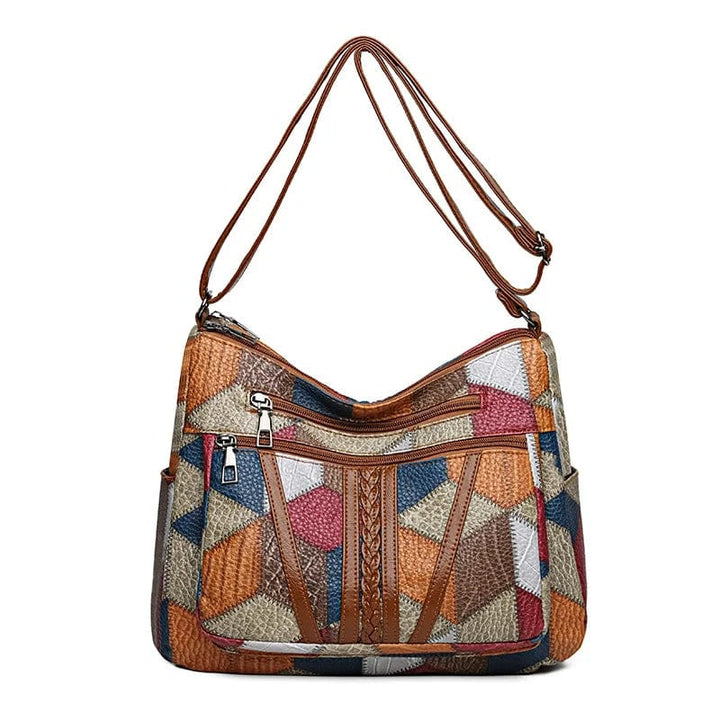 Solange | Handcrafted Patchwork Leather Handbag with Zip Compartments