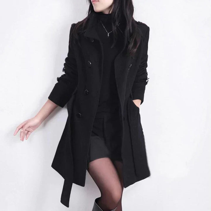 Women's Trench Coat Wool Blend Double Breasted Belted Waist Business Casual