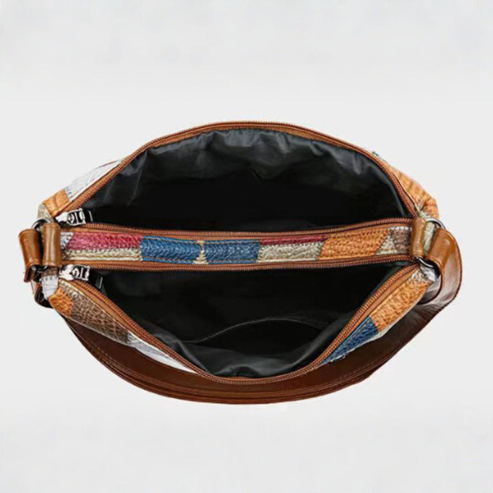 Solange | Handcrafted Patchwork Leather Handbag with Zip Compartments