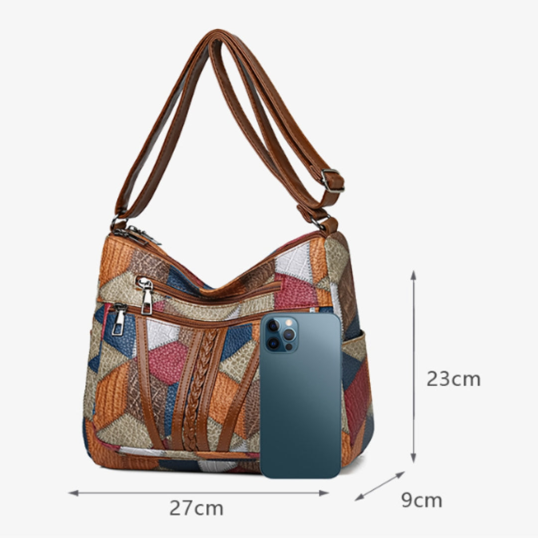 Solange | Handcrafted Patchwork Leather Handbag with Zip Compartments