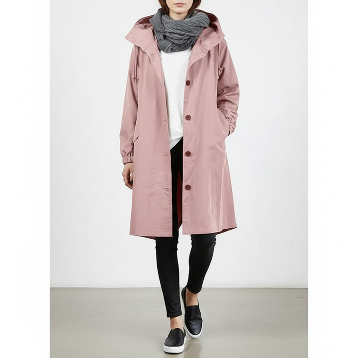 Women's Rain Jacket Water Resistant Hooded Longline Fit Outdoor Casual