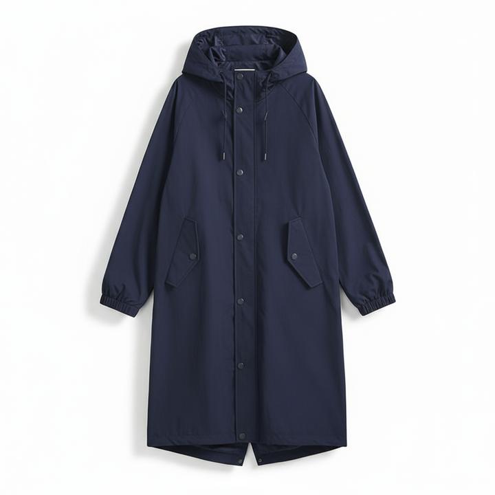 Women's Rain Jacket Water Resistant Hooded Longline Fit Outdoor Casual