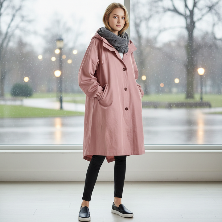 Women's Rain Jacket Water Resistant Hooded Longline Fit Outdoor Casual