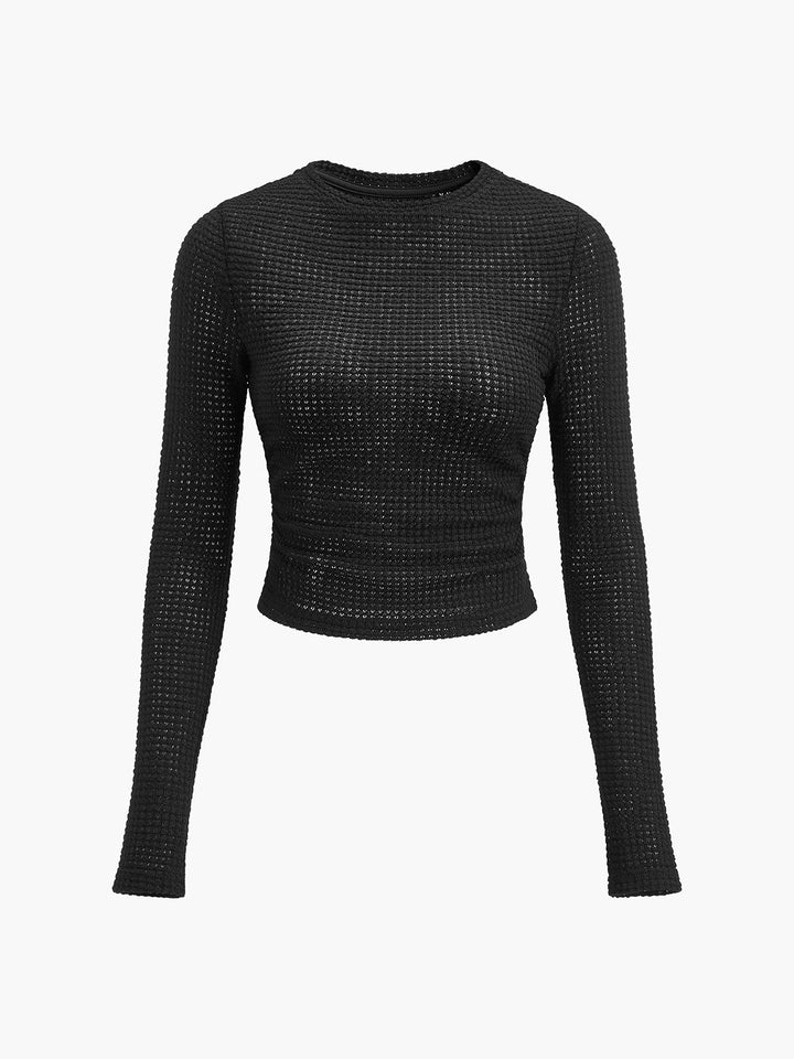 Miriam | Textured Long Sleeve Top with Waffle Knit and Crew Neckline