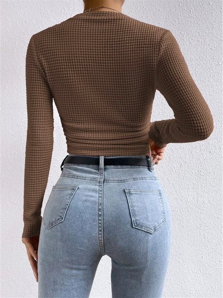 Miriam | Textured Long Sleeve Top with Waffle Knit and Crew Neckline