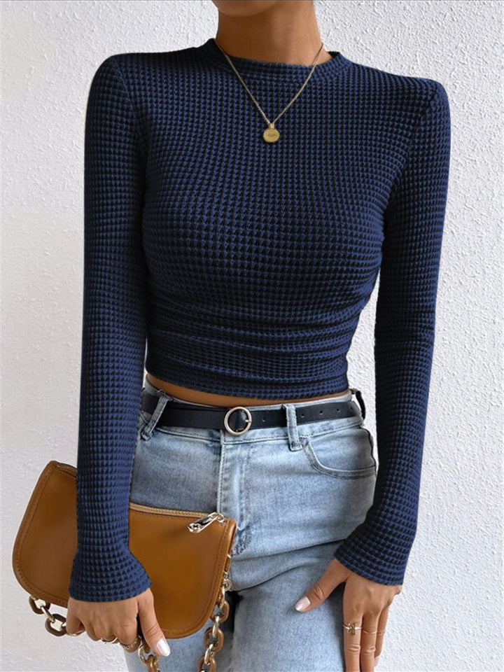 Miriam | Textured Long Sleeve Top with Waffle Knit and Crew Neckline