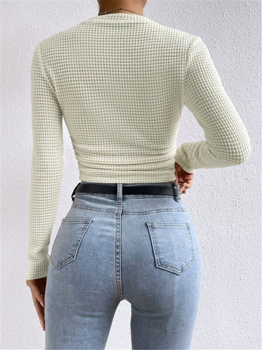 Miriam | Textured Long Sleeve Top with Waffle Knit and Crew Neckline