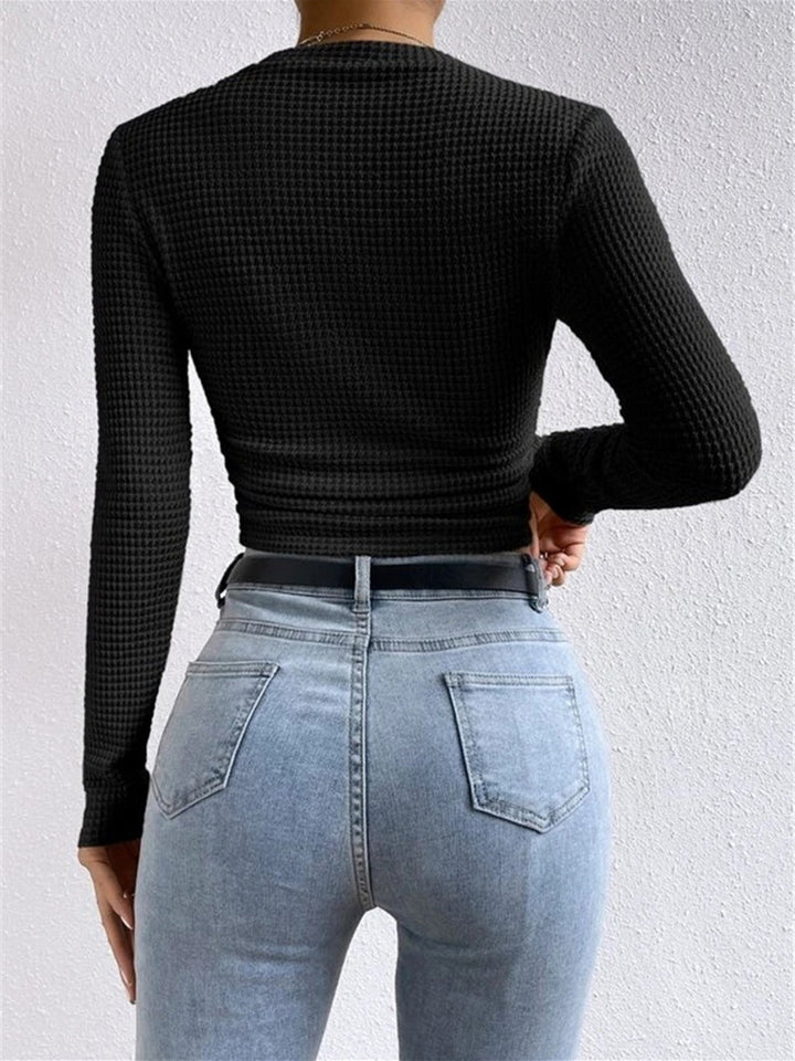 Miriam | Textured Long Sleeve Top with Waffle Knit and Crew Neckline