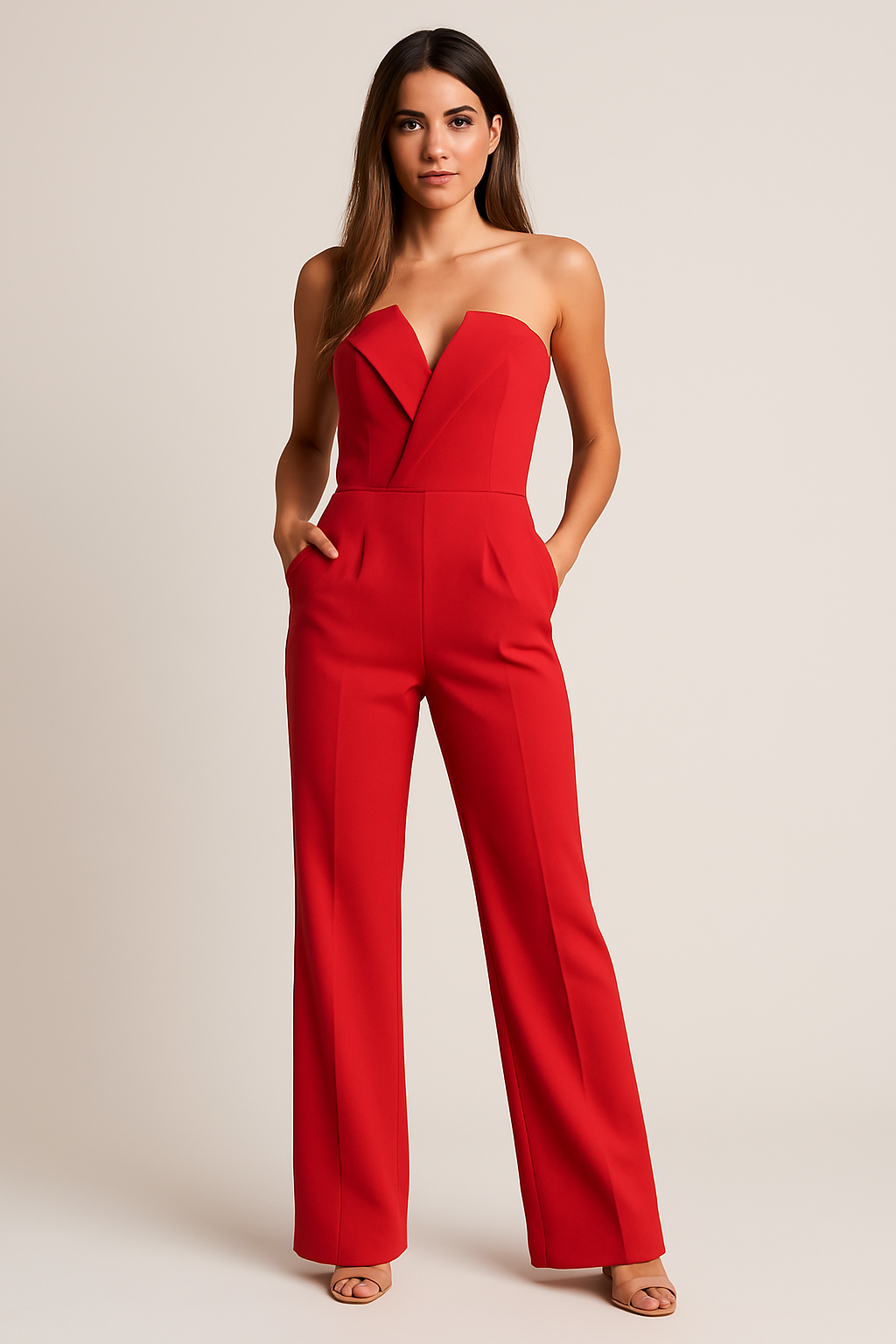 Ramona | Refined Strapless Tuxedo Jumpsuit with Wide Leg Silhouette