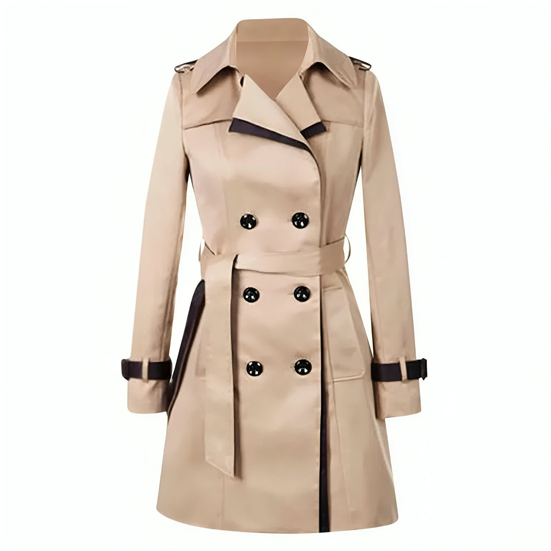 Trench coat feminino com cinto, abotoamento duplo, modelagem ajustada e gola estruturada, para o escritório