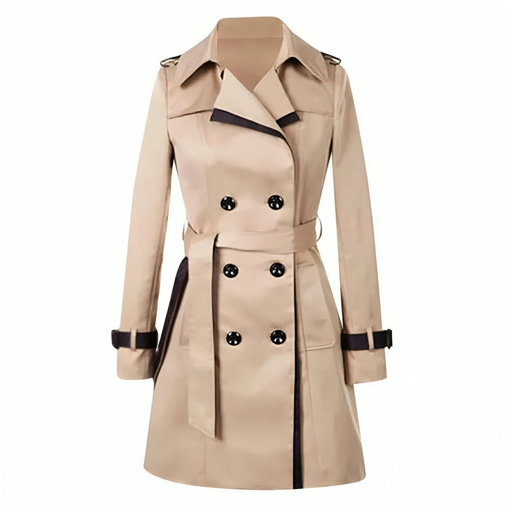 Trench coat feminino com cinto, abotoamento duplo, modelagem ajustada e gola estruturada, para o escritório