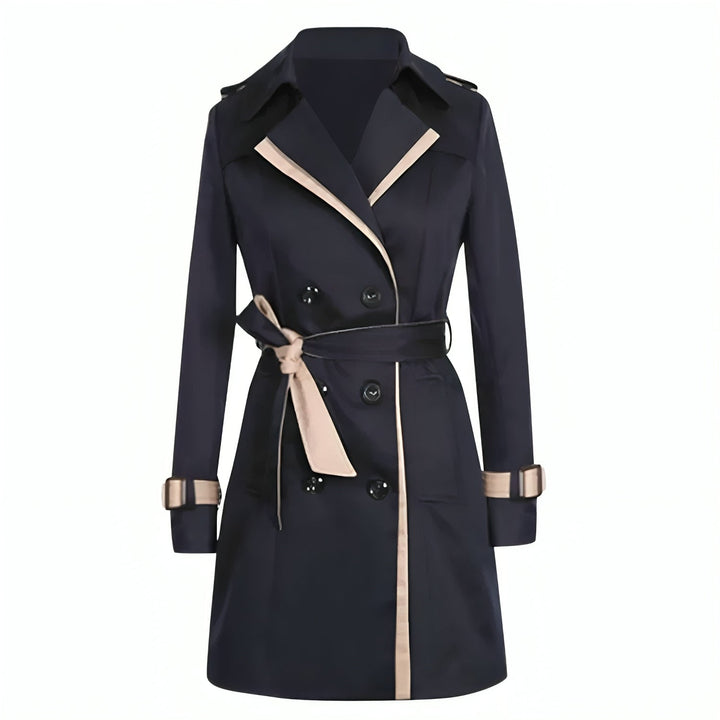 Trench coat feminino com cinto, abotoamento duplo, modelagem ajustada e gola estruturada, para o escritório