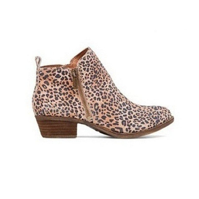 Botines para mujer, cuero PU, tacón ancho, cremallera lateral, punta redonda, informales, para vestir de trabajo