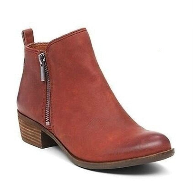 Botines para mujer, cuero PU, tacón ancho, cremallera lateral, punta redonda, informales, para vestir de trabajo