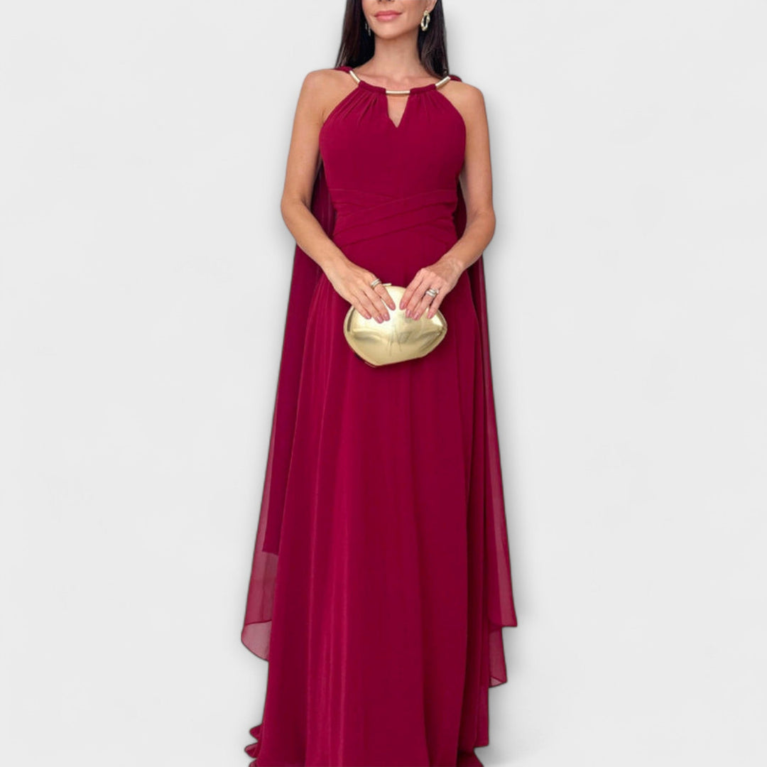 Mabel - Elegant maxi-kjole med kappeærmer og høj slids