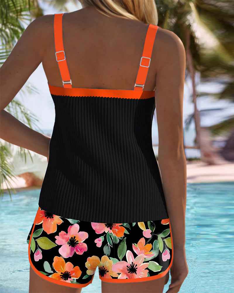 Maren Floral Print Swimsuit Tank Top with Matching Boxer Bottom