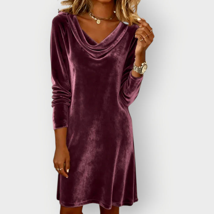 Kathleen - Vestido de terciopelo elegante con cuello drapeado