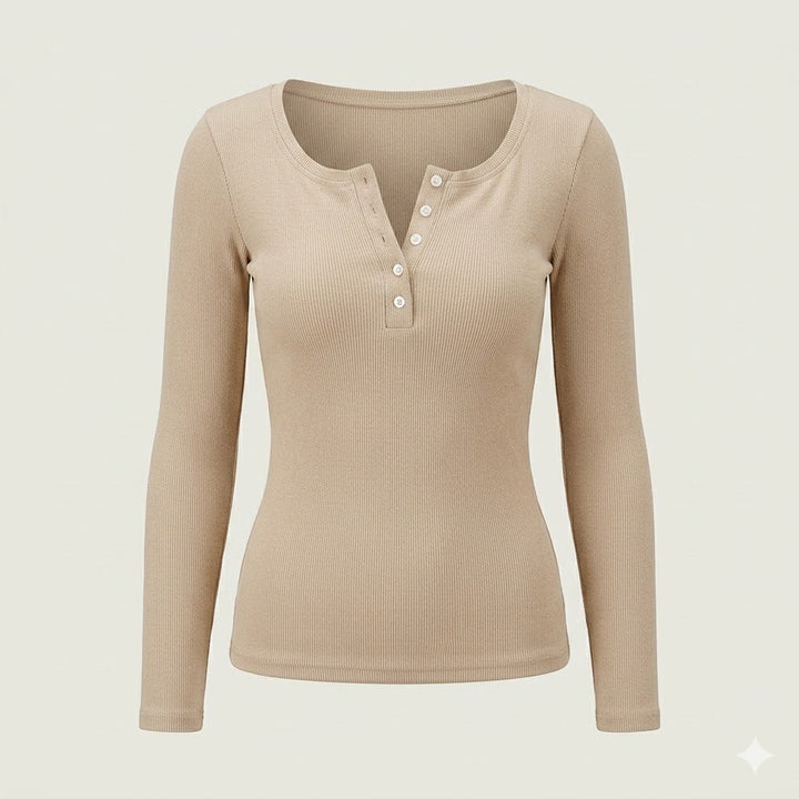 Women's Long Sleeve Top Polyester Blend Button Front Ribbed Stretch Casual Workwear