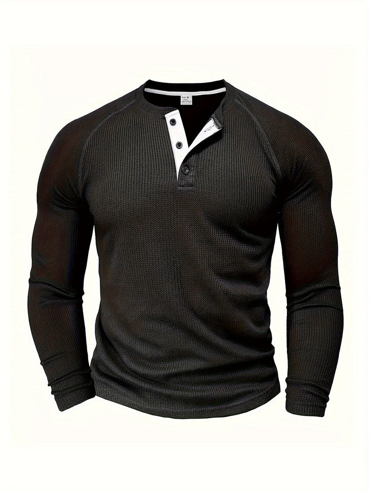 Callum | Polished Long Sleeve Henley Shirt with Button Placket and Tailored Fit