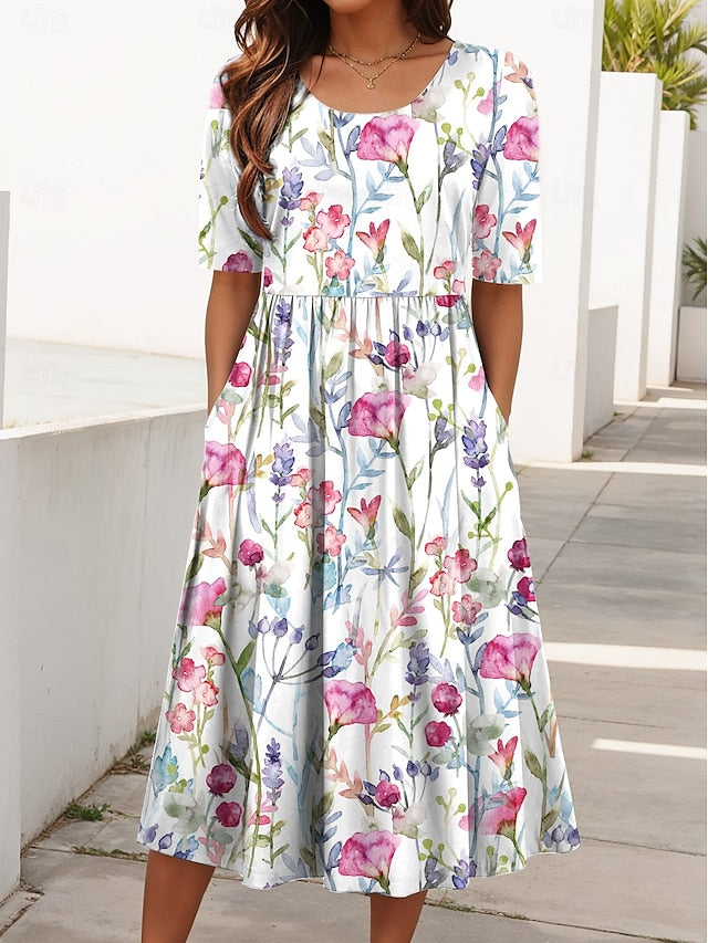 Carlyn | Vestido Midi Floral e Fresco