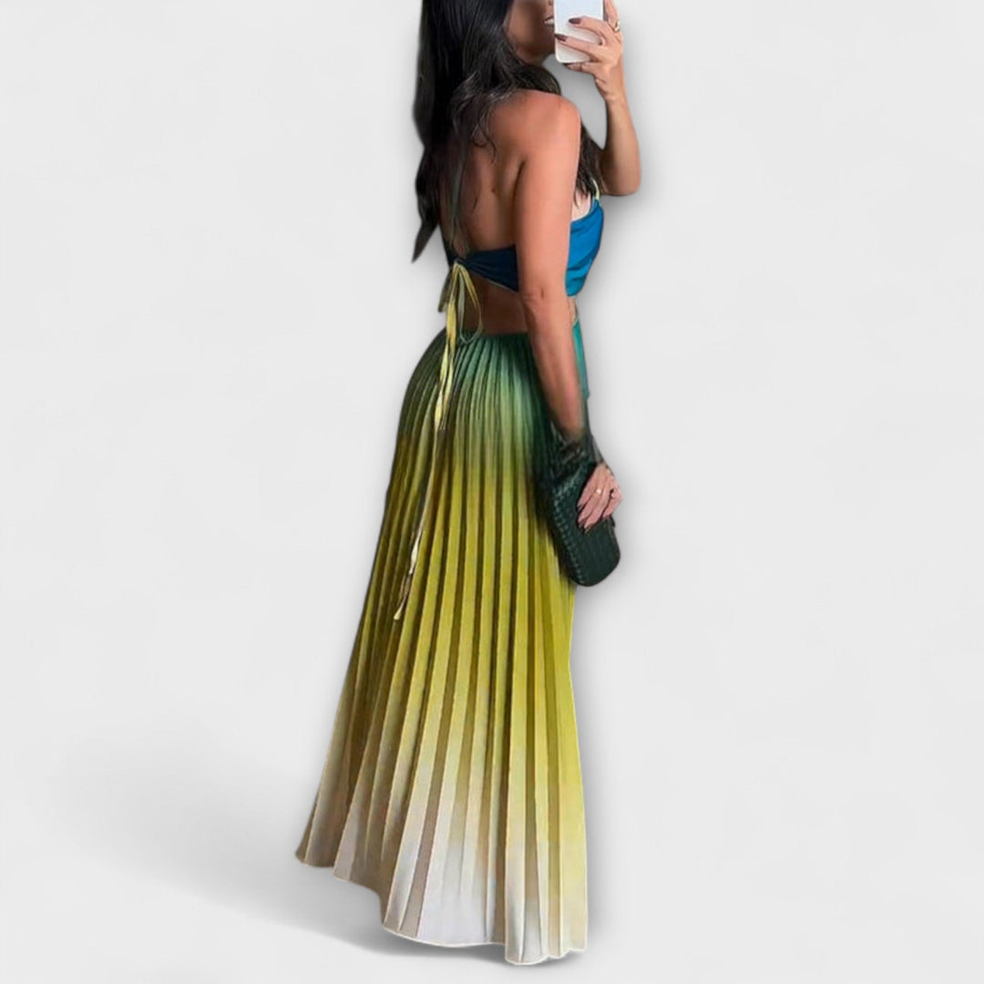 Haven - Vestido maxi sin espalda con efecto tie-dye y estilo moderno