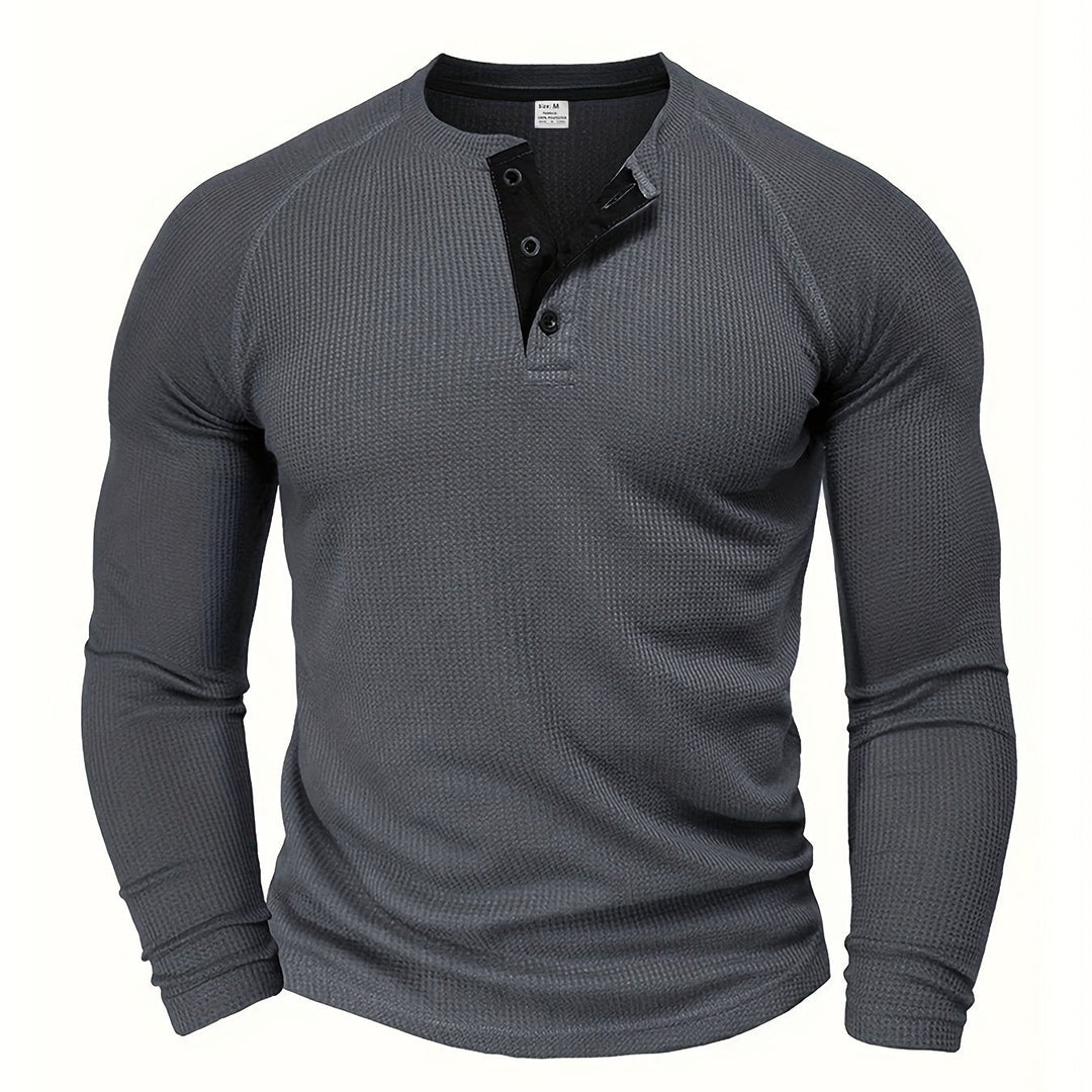 Callum | Polished Long Sleeve Henley Shirt with Button Placket and Tailored Fit