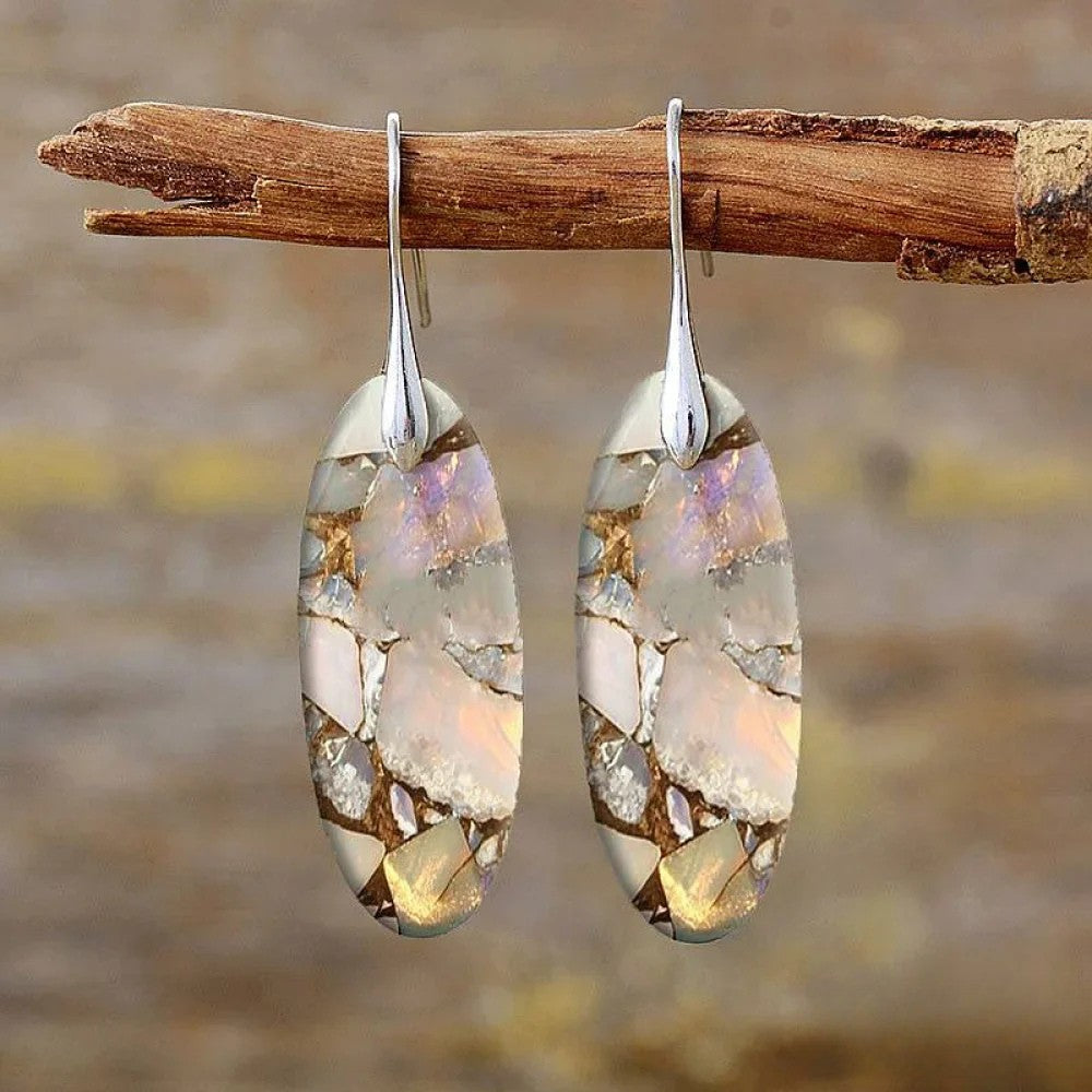 Boucles d'oreilles ovales vintage en pierres naturelles