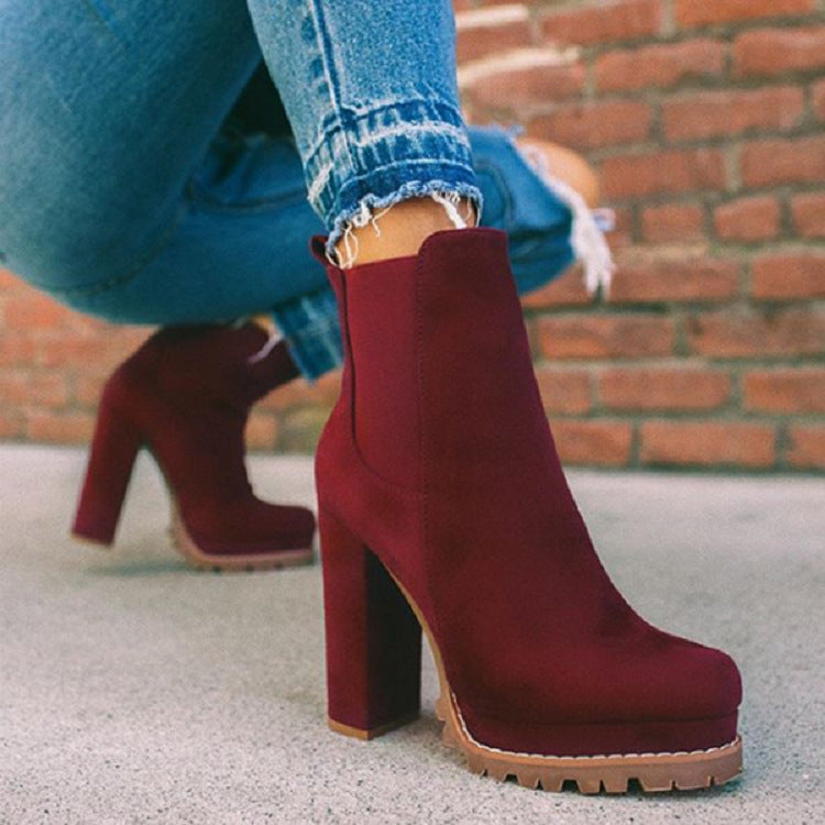Women's Ankle Boots Suede Look Platform Sole Block Heel Slip On Casual Evening