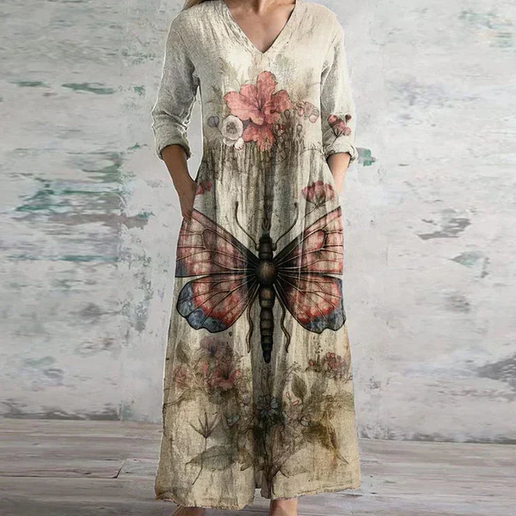 Kirsten | Maxikleid mit Blumenmuster und V-Ausschnitt