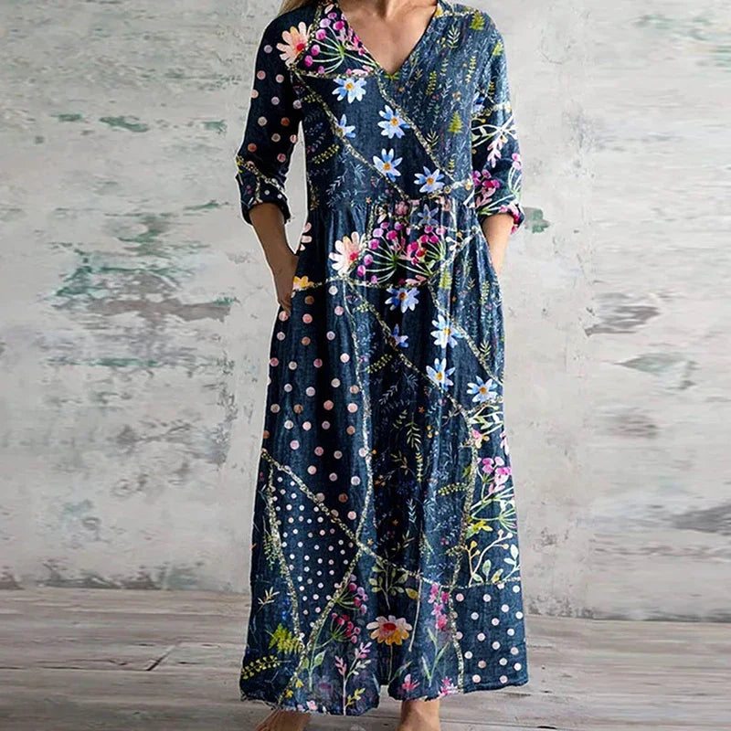 Kirsten | Maxikleid mit Blumenmuster und V-Ausschnitt