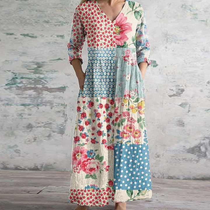 Kristen | Buntes Patchwork-Blumenkleid