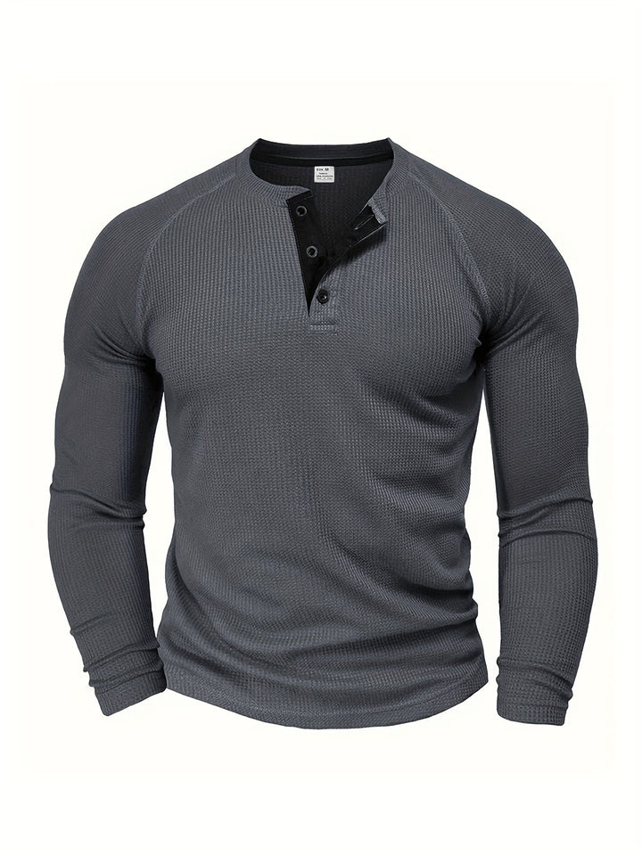 Callum | Polished Long Sleeve Henley Shirt with Button Placket and Tailored Fit