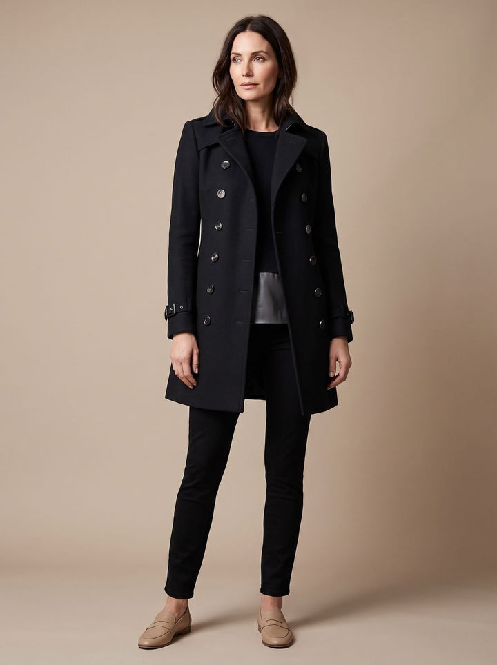 Amelia | Elegant Wool Coat with Double-Breasted Design and Revere Collar