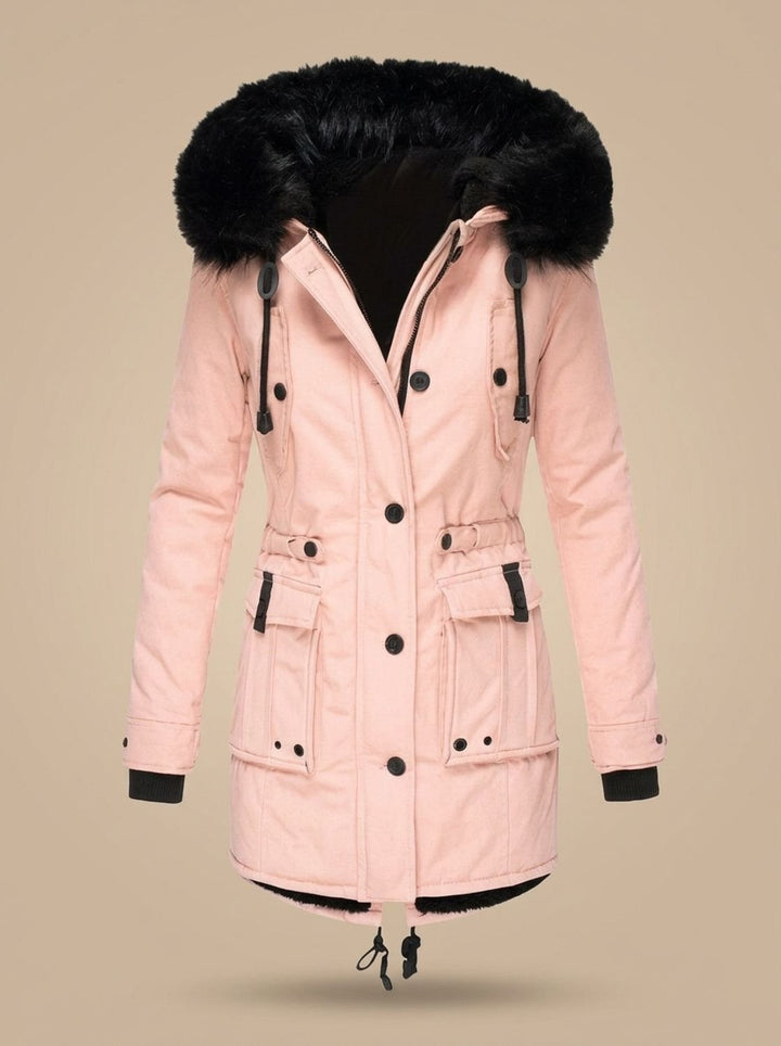Evadne | Insulated Thermal Parka with Faux Fur Hood and Adjustable Waist Drawstring