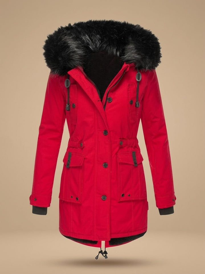 Evadne | Insulated Thermal Parka with Faux Fur Hood and Adjustable Waist Drawstring