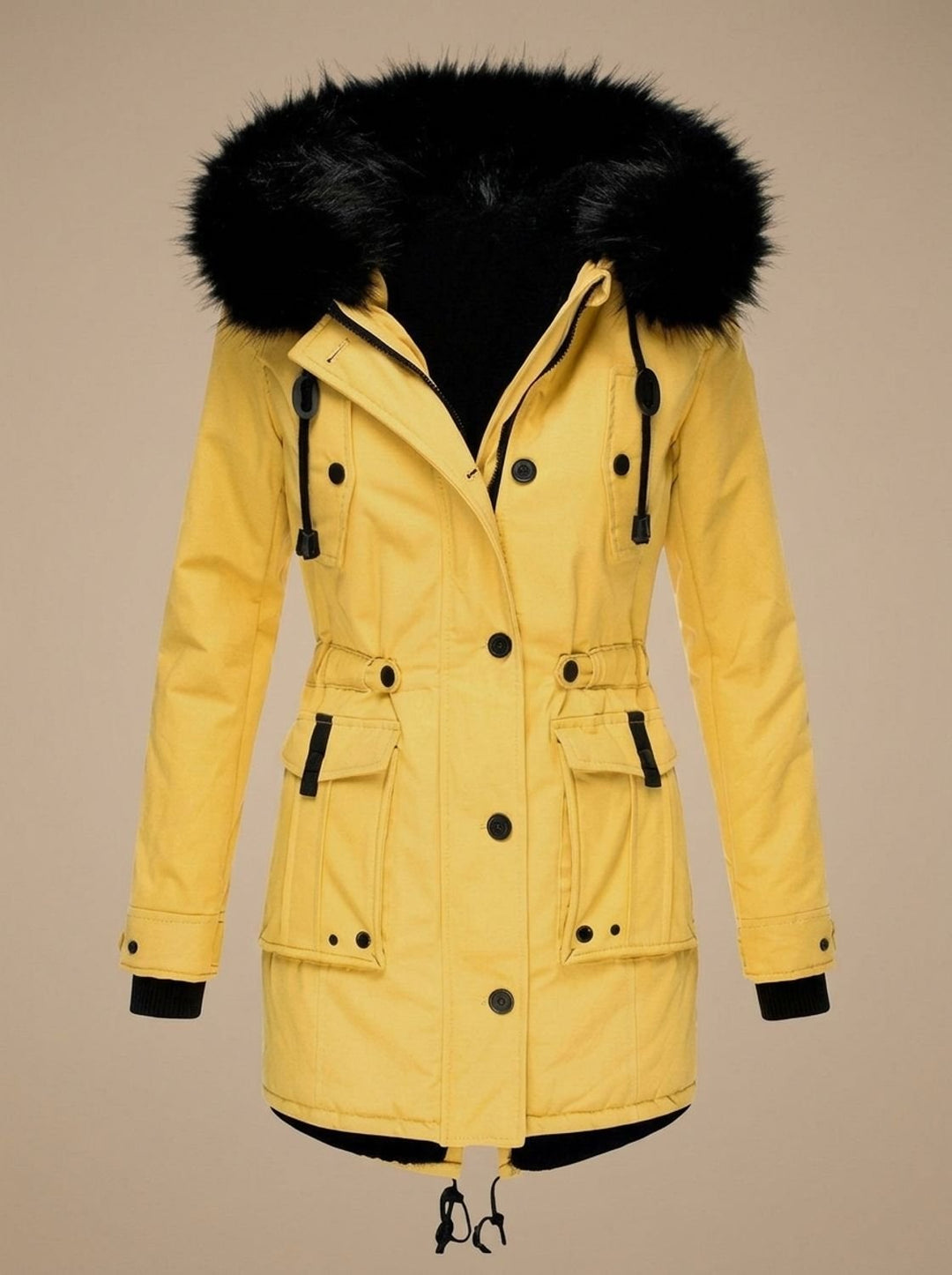 Evadne | Insulated Thermal Parka with Faux Fur Hood and Adjustable Waist Drawstring
