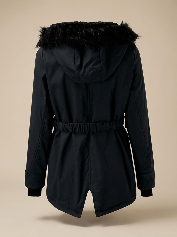 Evadne | Insulated Thermal Parka with Faux Fur Hood and Adjustable Waist Drawstring