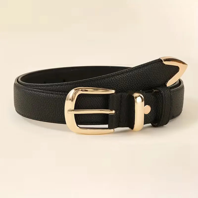 Christiane | Slim Leather Belt with Textured Buckle and Adjustable Fit